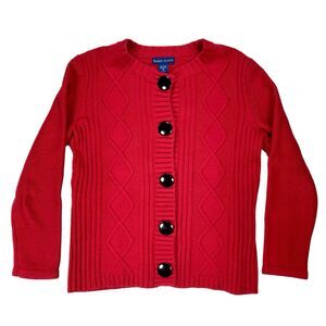 Karen Scott Cardigan Sweater Womens S Red Chunky Cable Knit Granny Cozy Academia
